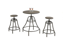 Charger l&#39;image dans la galerie, Dining Table Set, 3Pcs Set, Metal, Small, 28&quot; Round, Pub Height, Kitchen, Metal, Laminate, Brown, Industrial, Rustic
