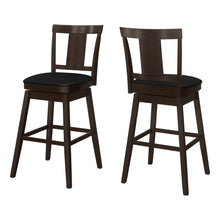 Charger l&#39;image dans la galerie, Bar Stool, Set Of 2, Swivel, Bar Height, Wood, Leather Look, Dark Brown, Black, Traditional
