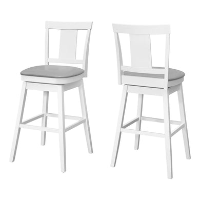 Bar Stool, Set Of 2, Swivel, Bar Height, Wood, Leather Look, White, Traditional
