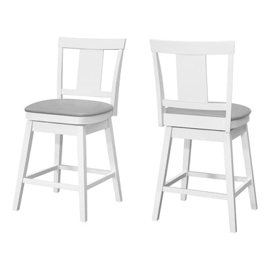 Bar Stool, Set Of 2, Swivel, Counter Height, Wood, Leather Look, White, Traditional