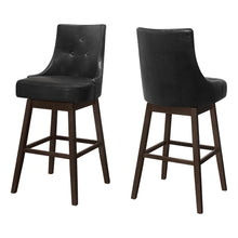 Charger l&#39;image dans la galerie, Bar Stool, Set Of 2, Swivel, Bar Height, Solid Wood, Leather Look, Black, Espresso, Transitional
