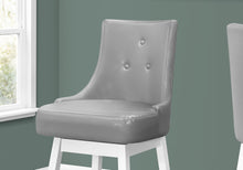 Load image into Gallery viewer, Bar Stool, Set Of 2, Swivel, Bar Height, Solid Wood, Leather Look, Grey, Transitional
