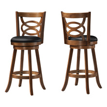 Charger l&#39;image dans la galerie, Bar Stool, Set Of 2, Swivel, Bar Height, Wood, Leather Look, Oak, Black, Transitional
