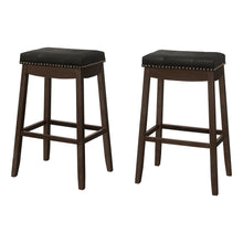 Charger l&#39;image dans la galerie, Bar Stool, Set Of 2, Bar Height, Saddle Seat, Solid Wood, Leather Look, Black, Espresso, Traditional
