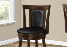 Load image into Gallery viewer, Bar Stool, Set Of 2, Swivel, Counter Height, Wood, Leather Look, Dark Brown, Black, Transitional
