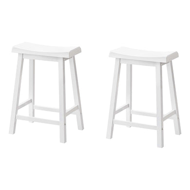 Bar Stool, Set Of 2, Counter Height, Saddle Seat, Kitchen, Wood, White, Traditional