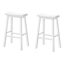 Charger l&#39;image dans la galerie, Bar Stool, Set Of 2, Bar Height, Saddle Seat, Wood, White, Traditional
