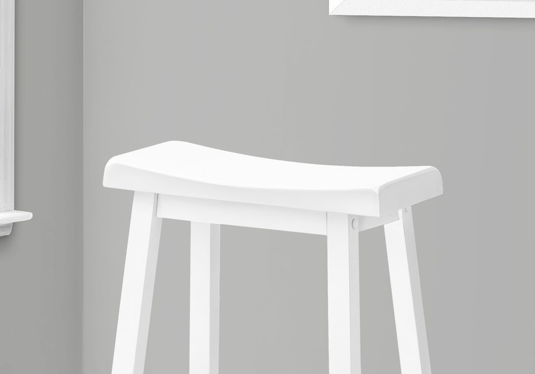 Tabouret de bar, lot de 2, hauteur bar, siège en selle, bois, blanc, traditionnel