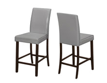 Load image into Gallery viewer, Dining Chair, Set Of 2, Counter Height, Pu Leather-Look, Upholstered, Wood Legs, Kitchen, Leather Look, Wooden Legs, Grey, Dark Brown, Contemporary, Modern
