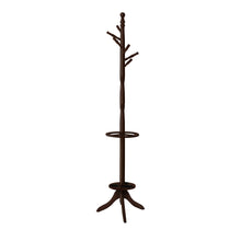 Load image into Gallery viewer, Coat Rack, Hall Tree, Free Standing, 6 Hooks, Entryway, 71&quot;H, Umbrella Holder, Wooden, Cherry, Traditional
