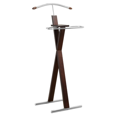 Valet Stand, Organizer, Suit Rack, Bedroom, Wooden, Metal, Dark Brown, Chrome, Contemporary, Modern