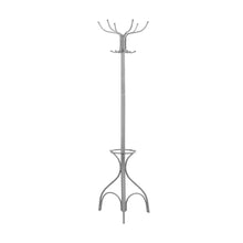 Charger l&#39;image dans la galerie, Coat Rack, Hall Tree, Free Standing, 12 Hooks, Entryway, 70&quot;H, Umbrella Holder, Metal, Grey, Contemporary, Modern
