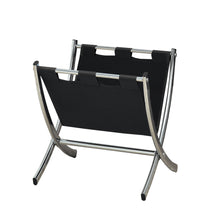 Load image into Gallery viewer, Magazine Rack, Organizer, Holder, Standing, Storage, Bathroom, Office, Bedroom, Leather-Look, Chrome Metal, Black, Chrome, Contemporary, Modern
