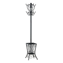 Charger l&#39;image dans la galerie, Coat Rack, Hall Tree, Free Standing, 8 Hooks, Entryway, 71&quot;H, Umbrella Holder, Metal, Black, Contemporary, Modern
