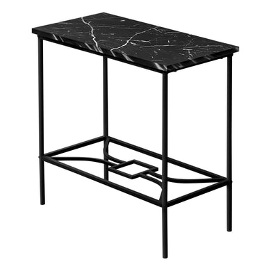 Accent Table, Side, End, Narrow, Small, Living Room, Bedroom, 2 Tier, Metal Legs, Laminate, Black Marble-Look, Contemporary, Glam, Modern