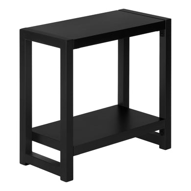 Accent Table, Side, End, Narrow, Small, Living Room, Bedroom, 2 Tier, Metal Legs, Laminate, Black, Contemporary, Modern