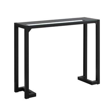 Accent Table, Console, Entryway, Narrow, Sofa, Living Room, Bedroom, Metal Frame, Tempered Glass, Black, Clear, Contemporary, Modern