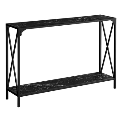 Accent Table, Console, Entryway, Narrow, Sofa, Living Room, Bedroom, Metal Frame, Laminate, Black Marble-Look, Contemporary, Glam, Modern