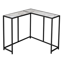 Load image into Gallery viewer, Accent Table, Console, Entryway, Narrow, Corner, Living Room, Bedroom, Metal Frame, Laminate, White Marble Look, Black, Contemporary, Modern
