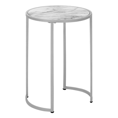 Accent Table, Side, End, Nightstand, Lamp, Living Room, Bedroom, Metal Base, Laminate, White Marble Look, Contemporary, Modern