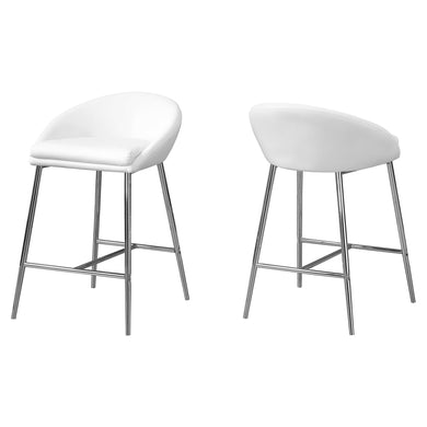 Bar Stool, Set Of 2, Counter Height, Kitchen, Metal, Leather Look, White, Black, Contemporary, Modern