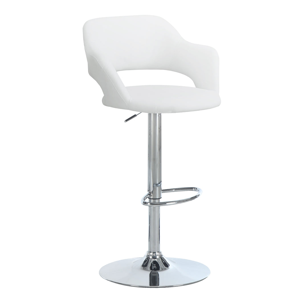 Bar Stool, Swivel, Bar Height, Adjustable, Metal, Leather Look, White, Contemporary, Modern