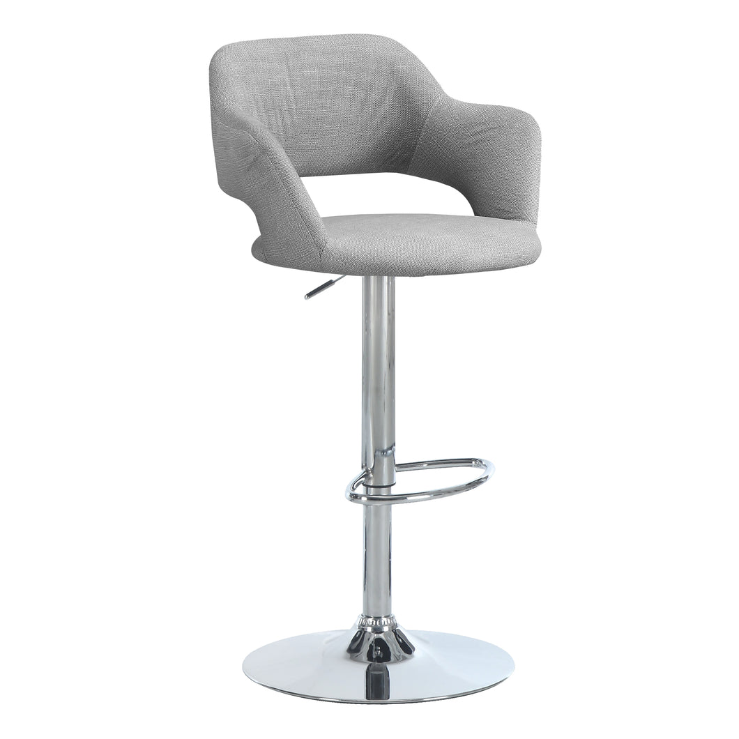 Bar Stool, Swivel, Bar Height, Adjustable, Metal, Leather Look, Grey, Chrome, Contemporary, Modern