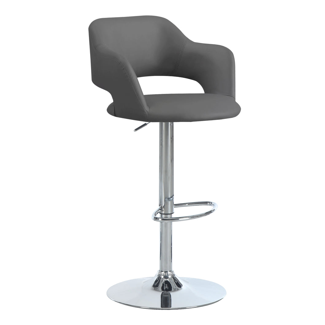 Bar Stool, Swivel, Bar Height, Adjustable, Metal, Leather Look, Light Grey, Contemporary, Modern