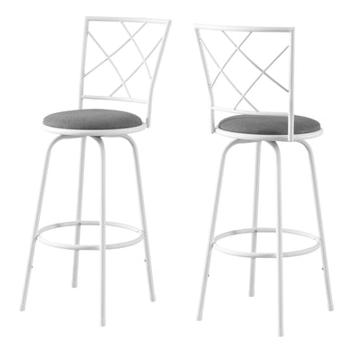 Bar Stool, Set Of 2, Swivel, Bar Height, Metal, Leather Look, White, Contemporary, Modern
