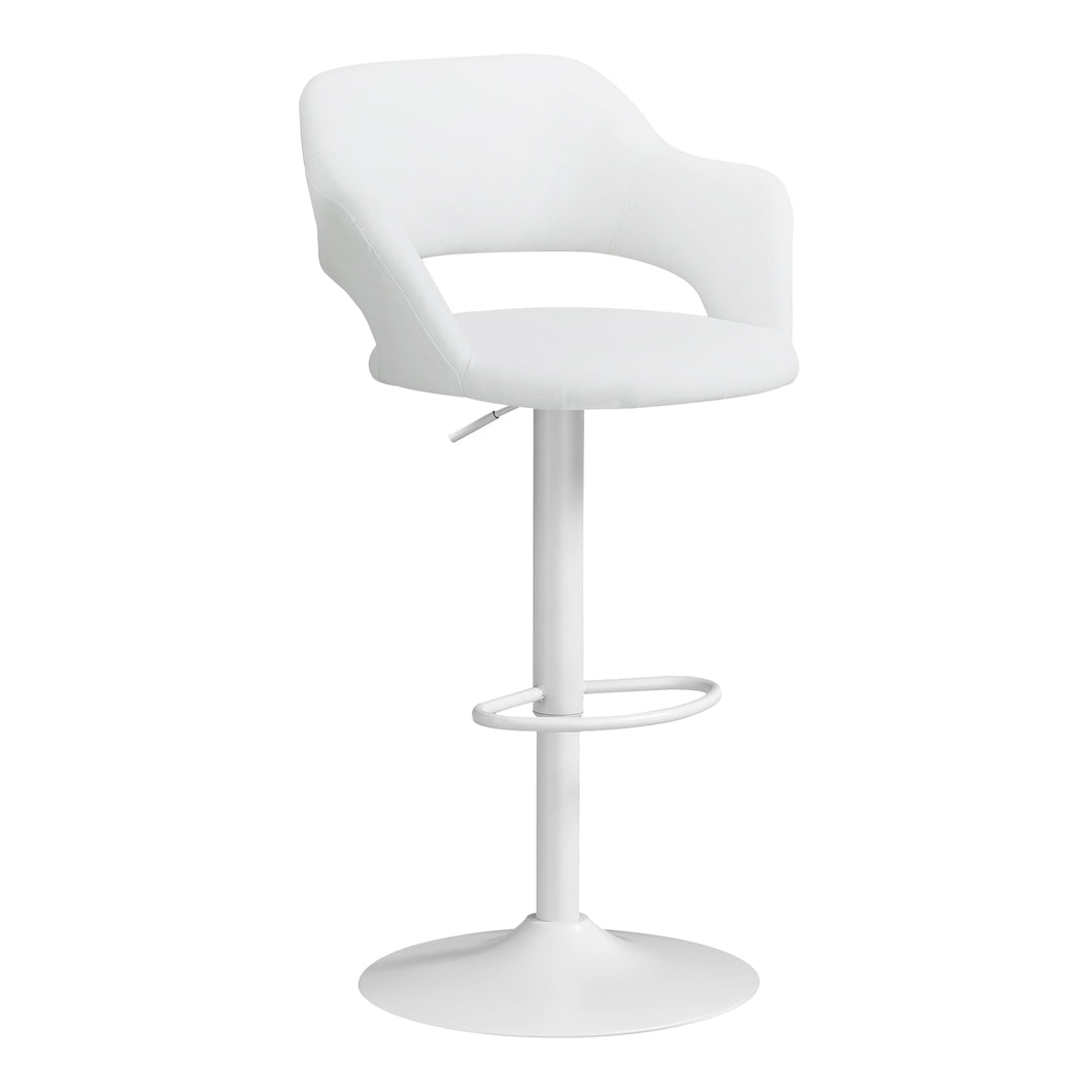 Bar Stool, Swivel, Bar Height, Adjustable, Metal, Leather Look, White, Contemporary, Modern