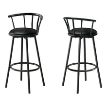 Charger l&#39;image dans la galerie, Bar Stool, Set Of 2, Swivel, Bar Height, Wood, Leather Look, Black, Contemporary, Modern
