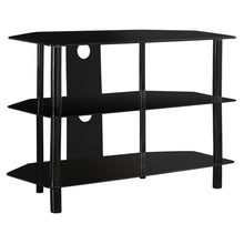 Charger l&#39;image dans la galerie, Tv Stand, 36 Inch, Console, Media Entertainment Center, Storage Cabinet, Living Room, Bedroom, Tempered Glass, Metal, Black, Black Tinted, Contemporary, Modern
