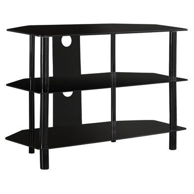 Tv Stand, 36 Inch, Console, Media Entertainment Center, Storage Cabinet, Living Room, Bedroom, Tempered Glass, Metal, Black, Black Tinted, Contemporary, Modern