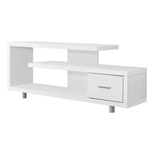 Charger l&#39;image dans la galerie, Tv Stand, 60 Inch, Console, Media Entertainment Center, Storage Cabinet, Living Room, Bedroom, Laminate, Metal, White, Contemporary, Modern
