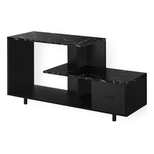 Charger l&#39;image dans la galerie, Tv Stand - 1 Storage Drawer / Open Shelves / Modern Style - 48&quot;L - Black Marble-Look / Black
