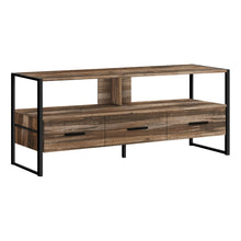 Charger l&#39;image dans la galerie, Tv Stand - 3 Storage Drawers / Open Shelf - 48&quot;L - Brown Reclaimed Wood-Look / Black
