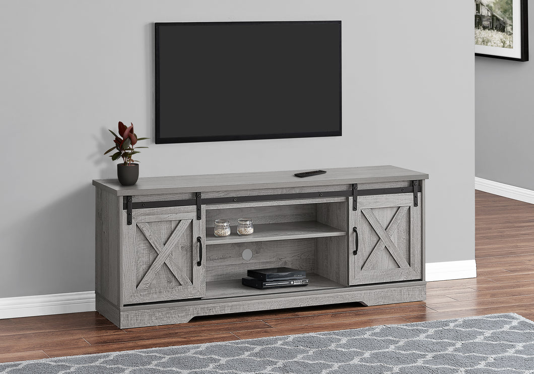 Meuble TV, 60 pouces, console, centre de divertissement multimédia, meuble de rangement, salon, chambre à coucher, stratifié, métal, gris, contemporain, moderne