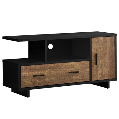 Tv Stand, 48 Inch, Console, Media Entertainment Center, Storage Cabinet, Living Room, Bedroom, Laminate, Black, Brown Reclaimed Wood Look, Contemporary, Modern