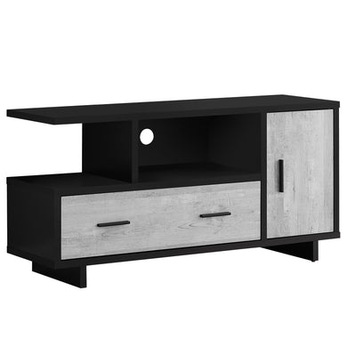 Tv Stand, 48 Inch, Console, Media Entertainment Center, Storage Cabinet, Living Room, Bedroom, Laminate, Black, Grey Reclaimed Wood Look, Contemporary, Modern