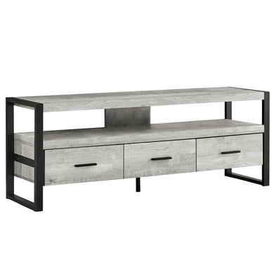 Tv Stand, 60 Inch, Console, Media Entertainment Center, Storage Cabinet, Living Room, Bedroom, Laminate, Metal, Grey Reclaimed Wood Look, Black, Contemporary, Modern