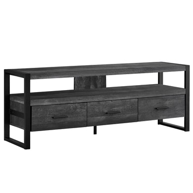 Tv Stand, 60 Inch, Console, Media Entertainment Center, Storage Cabinet, Living Room, Bedroom, Laminate, Metal, Black Reclaimed Wood Look, Black, Contemporary, Modern