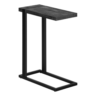 Accent Table, C-Shaped, End, Side, Snack, Living Room, Bedroom, Metal Legs, Laminate, Black Reclaimed Wood Look, Black, Contemporary, Industrial, Modern