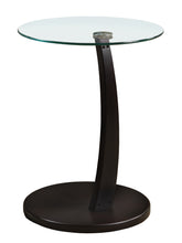 Charger l&#39;image dans la galerie, Accent Table, C-Shaped, End, Side, Snack, Living Room, Bedroom, Laminate, Tempered Glass, Dark Brown, Clear, Contemporary, Modern
