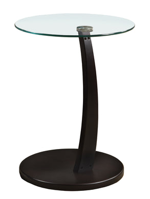 Accent Table, C-Shaped, End, Side, Snack, Living Room, Bedroom, Laminate, Tempered Glass, Dark Brown, Clear, Contemporary, Modern