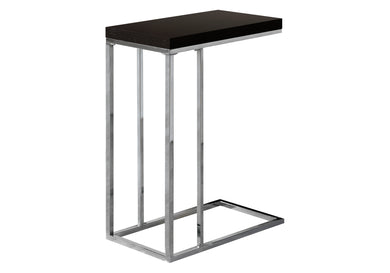 Accent Table, C-Shaped, End, Side, Snack, Living Room, Bedroom, Metal Legs, Laminate, Dark Brown, Chrome, Contemporary, Modern