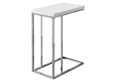 Accent Table, C-Shaped, End, Side, Snack, Living Room, Bedroom, Metal Legs, Laminate, Glossy White, Chrome, Contemporary, Modern