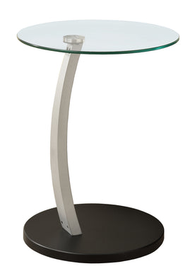 Accent Table, C-Shaped, End, Side, Snack, Living Room, Bedroom, Laminate, Tempered Glass, Black, Clear, Contemporary, Modern