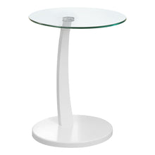 Charger l&#39;image dans la galerie, Accent Table, C-Shaped, End, Side, Snack, Living Room, Bedroom, Laminate, Tempered Glass, White, White, Contemporary, Modern
