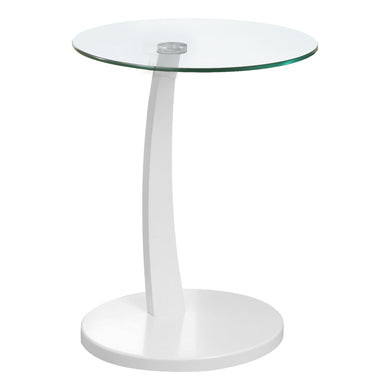 Accent Table, C-Shaped, End, Side, Snack, Living Room, Bedroom, Laminate, Tempered Glass, White, White, Contemporary, Modern