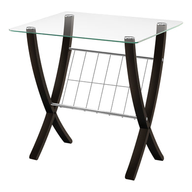 Accent Table, Side, End, Nightstand, Lamp, Living Room, Bedroom, Metal Legs, Tempered Glass, Dark Brown, Clear, Contemporary, Modern